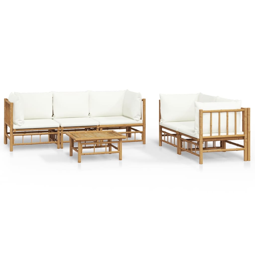 vidaXL 6 Piece Garden Lounge Set with Cream White Cushions Bamboo