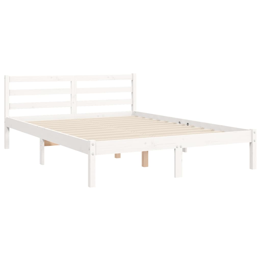 vidaXL Bed Frame with Headboard White Double Solid Wood