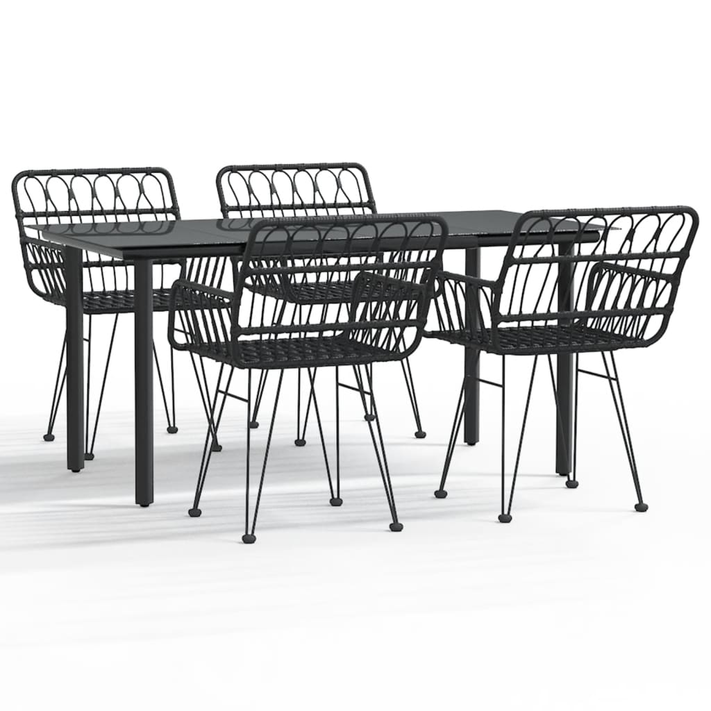 vidaXL 5 Piece Garden Dining Set Black Poly Rattan