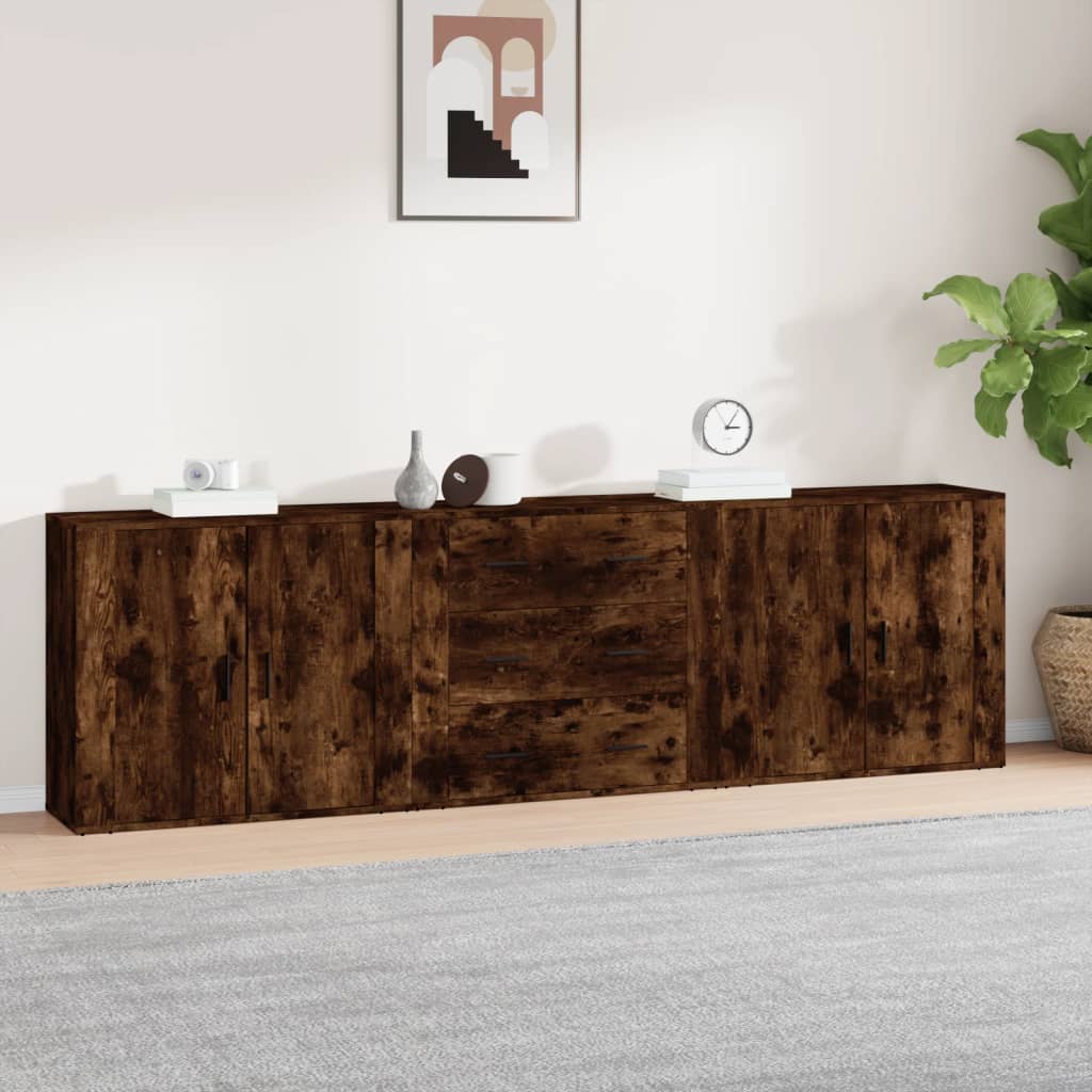 vidaXL Sideboards 3 pcs Smoked Oak Engineered Wood