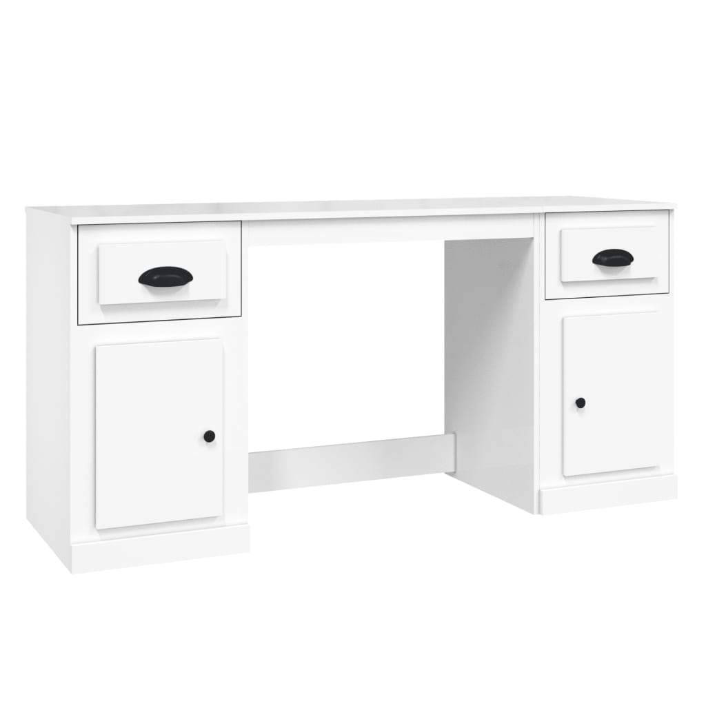 vidaXL Desk with Cabinet High Gloss White Engineered Wood