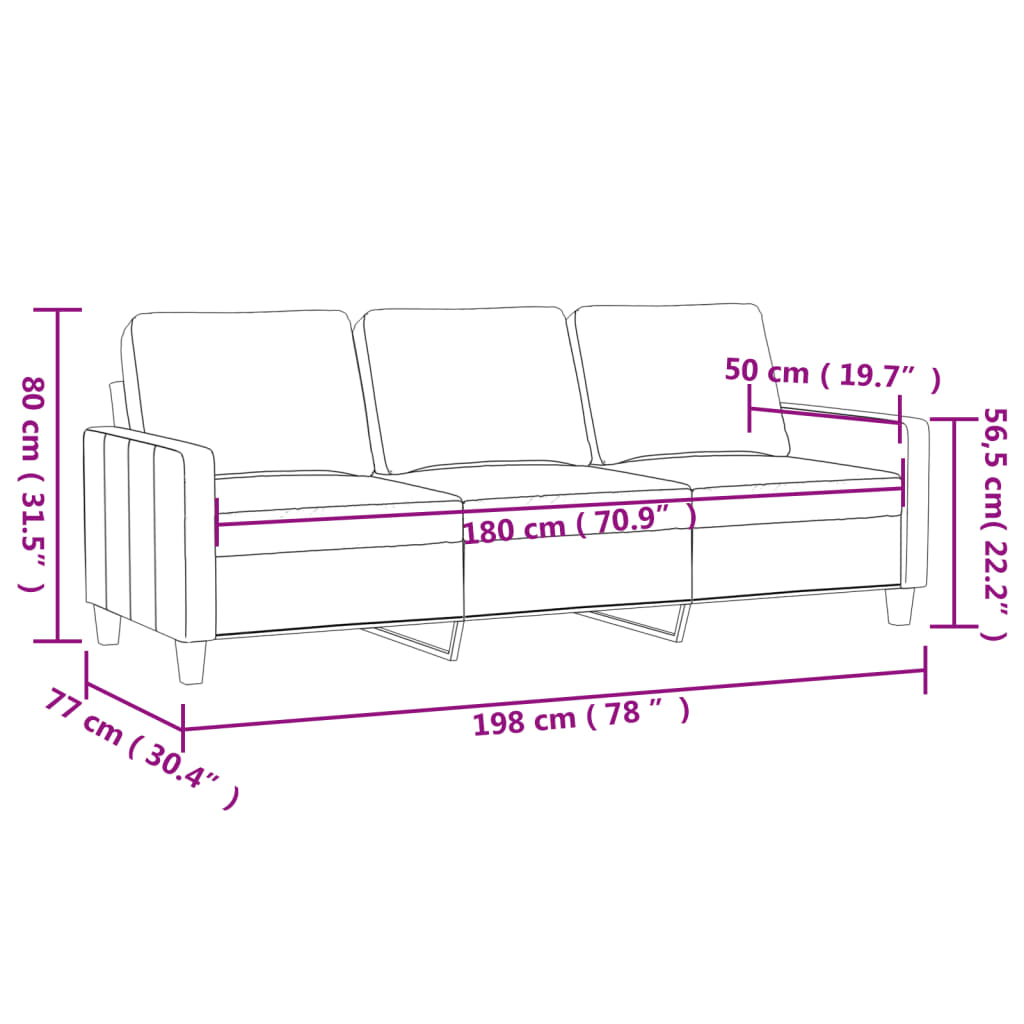 vidaXL 3-Seater Sofa Light Grey 180 cm Fabric