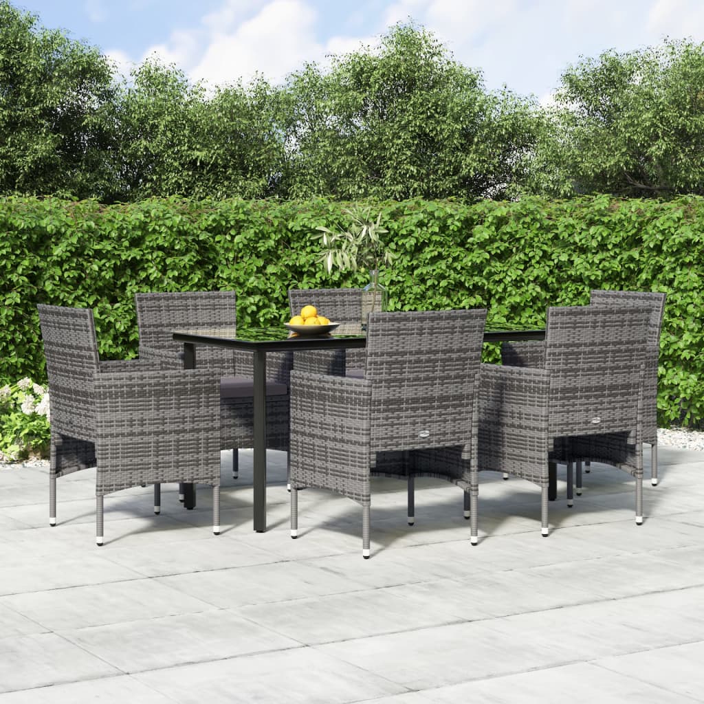 vidaXL 7 Piece Garden Dining Set with Cushions Grey and Black