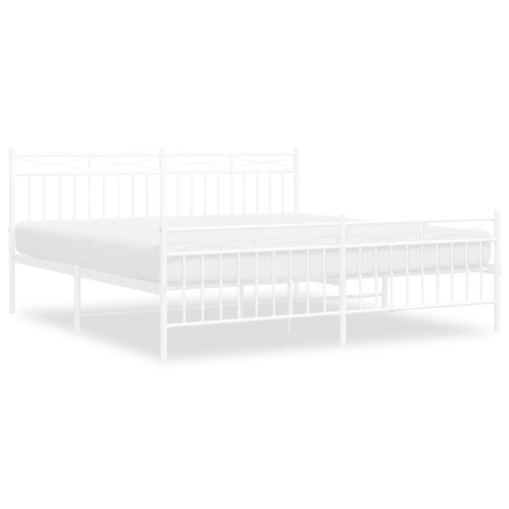 vidaXL Metal Bed Frame without Mattress with Footboard White 180x200 cm Super King