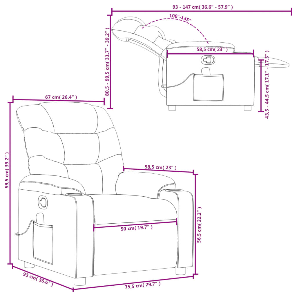 vidaXL Massage Recliner Chair Light Grey Fabric