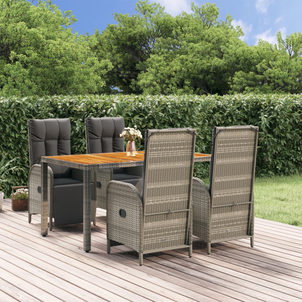 vidaXL 5 Piece Garden Dining Set with Cushions Grey Poly Rattan