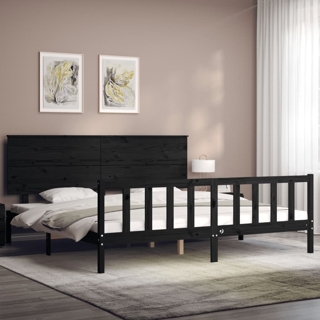 vidaXL Bed Frame without Mattress Black Super King Size Solid Wood Pine