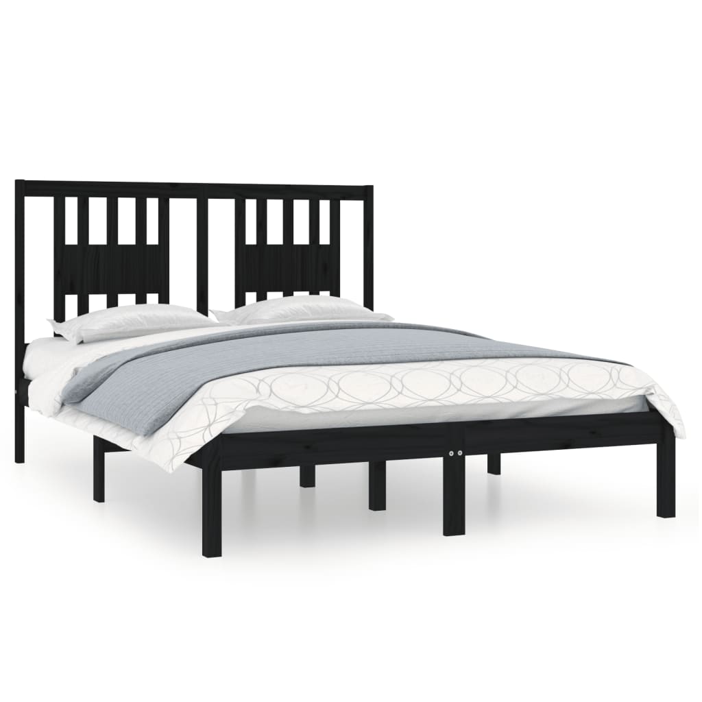 vidaXL Bed Frame without Mattress Black Solid Wood Double