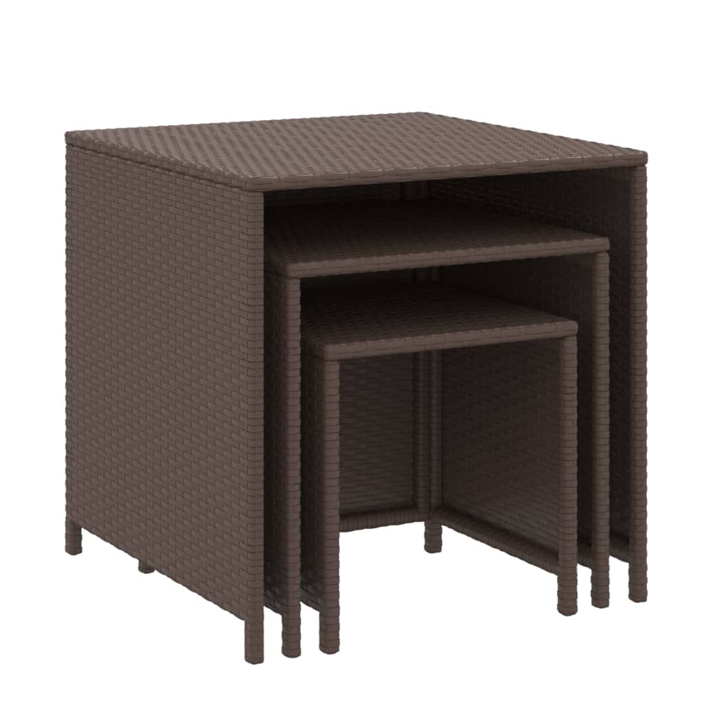 vidaXL Nesting Tables 3 pcs Brown Poly Rattan