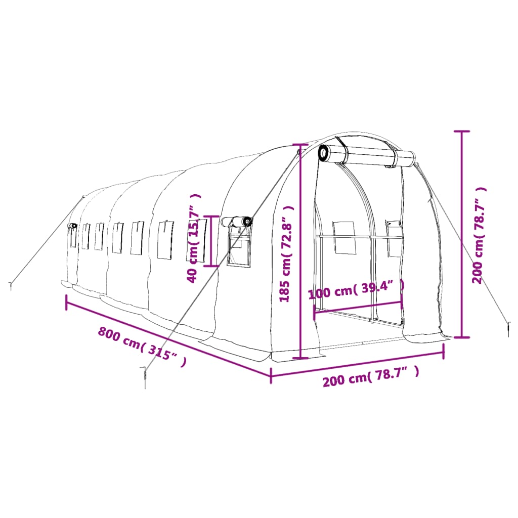 vidaXL Greenhouse with Steel Frame White 16 m² 8x2x2 m