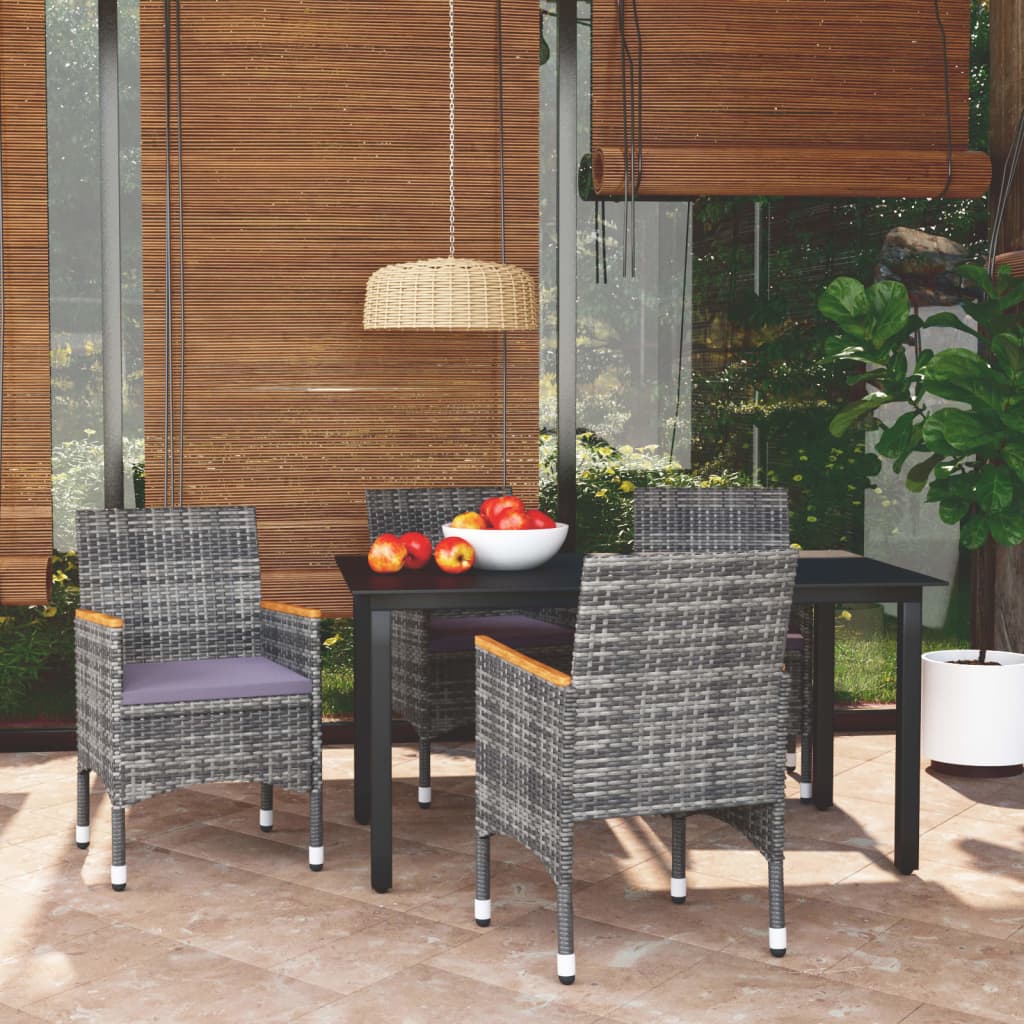 vidaXL 5 Piece Garden Dining Set with Cushions Poly Rattan Grey