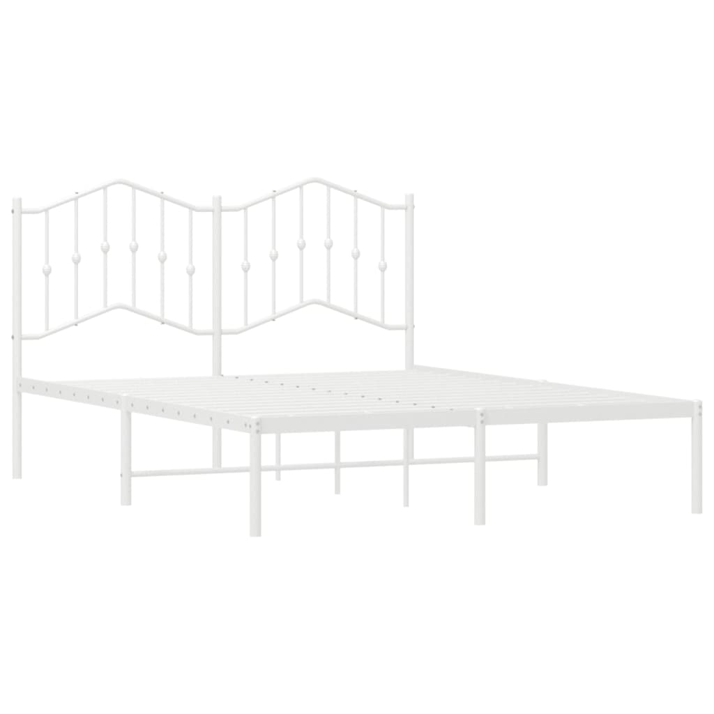 vidaXL Metal Bed Frame without Mattress with Headboard White 150x200 cm King Size