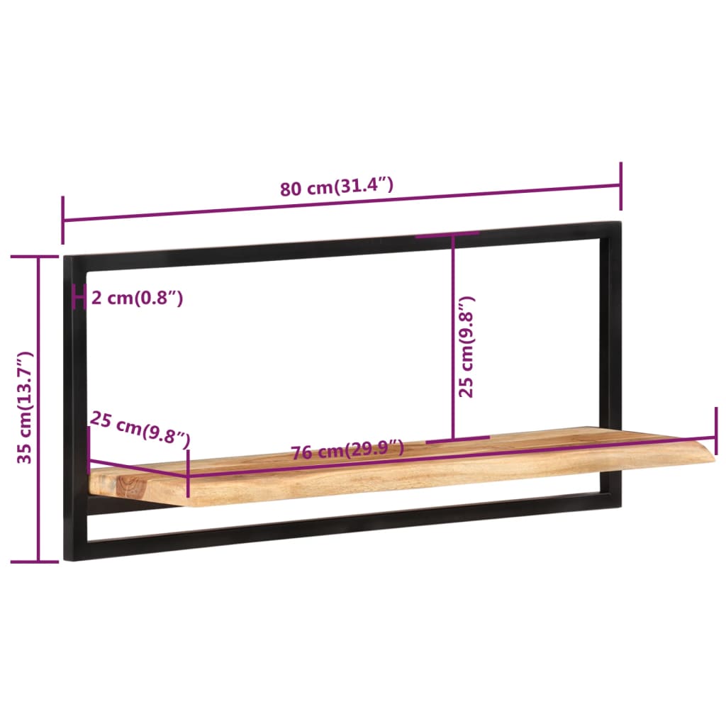 vidaXL Wall Shelves 2 pcs 80x25x35 cm Solid Wood Acacia and Steel