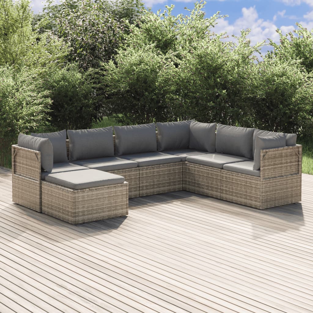 vidaXL 7 Piece Garden Lounge Set with Cushions Grey Poly Rattan