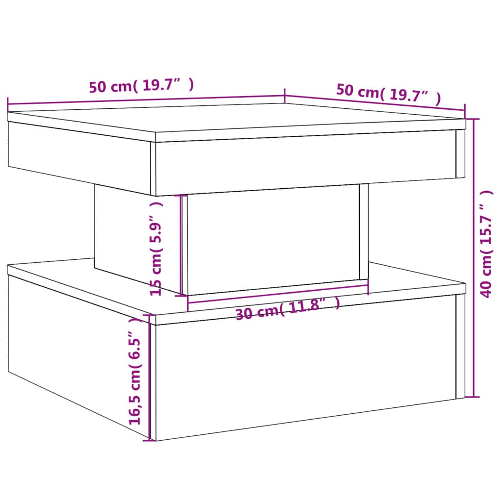 vidaXL Coffee Table with LED Lights White 50x50x40 cm