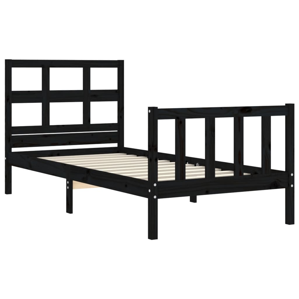 vidaXL Bed Frame without Mattress Black Single Solid Wood Pine