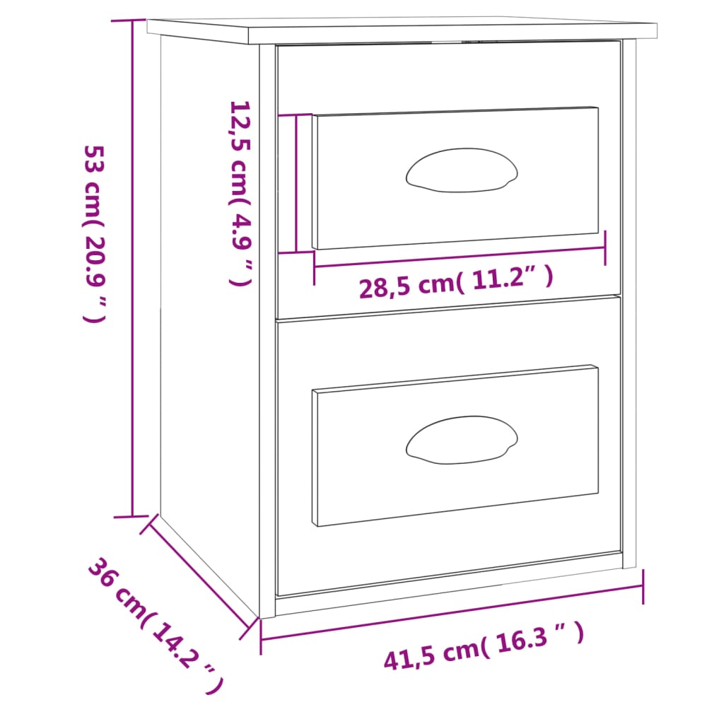 vidaXL Wall-mounted Bedside Cabinets 2 pcs High Gloss White 41.5x36x53cm