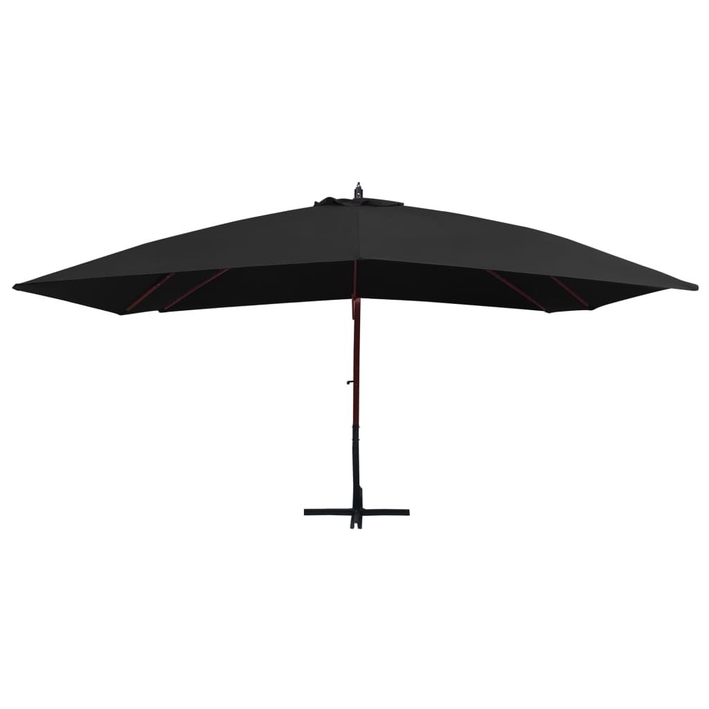 vidaXL Hanging Garden Parasol with Wooden Pole 400x300 cm Black