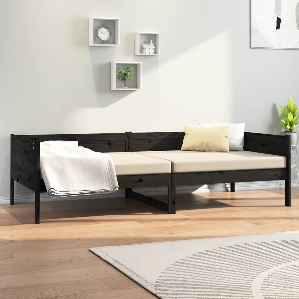 vidaXL Day Bed without Mattress Black Solid Wood Pine 90x190 cm Single