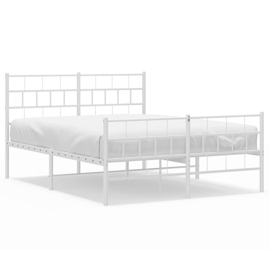 vidaXL Metal Bed Frame without Mattress with Footboard White 150x200 cm King Size