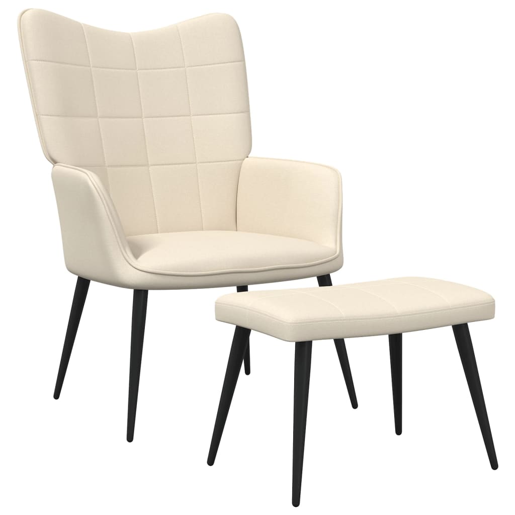 vidaXL Relaxing Chair with a Stool Cream Fabric