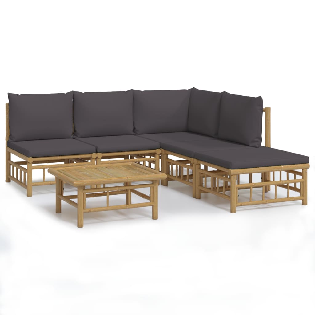 vidaXL 6 Piece Garden Lounge Set with Dark Grey Cushions Bamboo