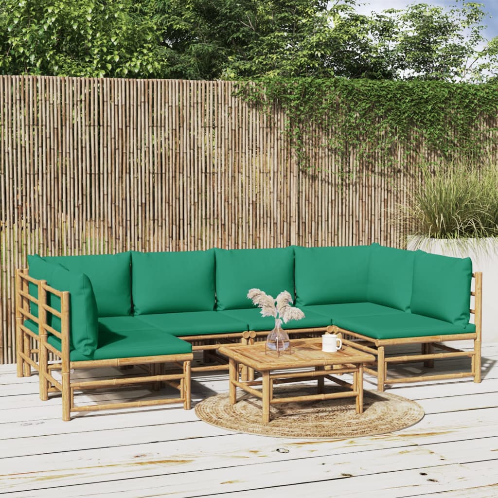 vidaXL 7 Piece Garden Lounge Set with Green Cushions Bamboo