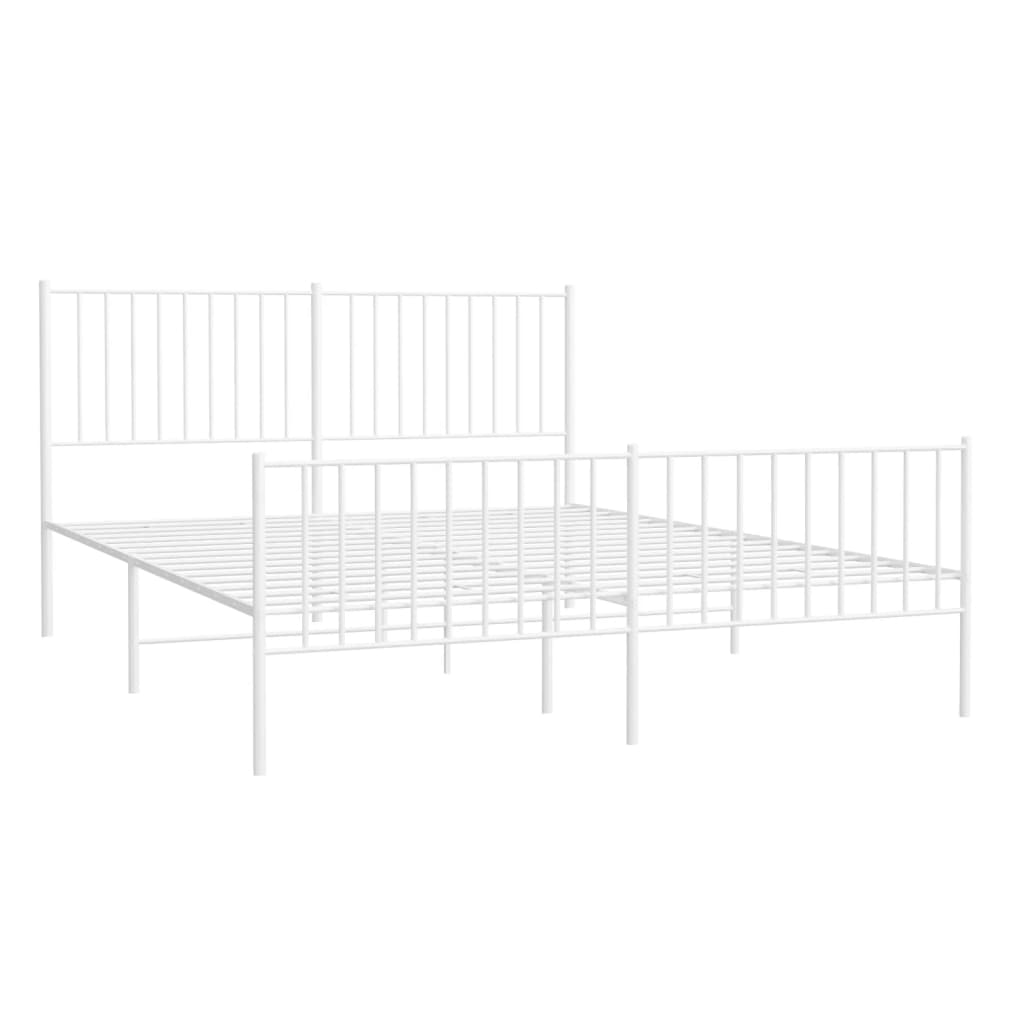 vidaXL Metal Bed Frame with Headboard and Footboard White 150x200 cm King Size