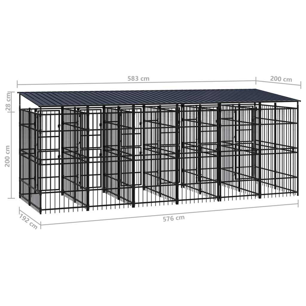 vidaXL Outdoor Dog Kennel with Roof Steel 11.06 m²