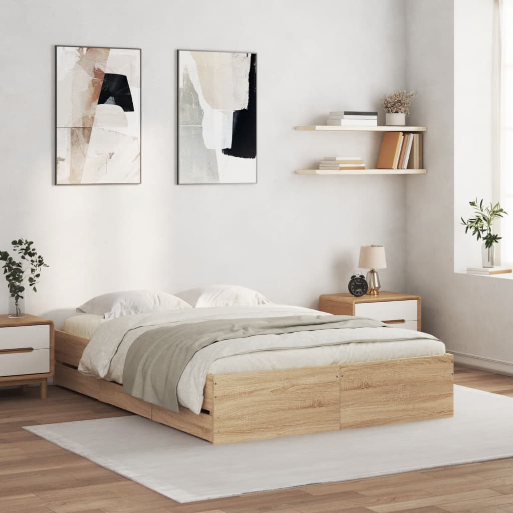 vidaXL Bed Frame with Drawers without Mattress Sonoma Oak 135x190 cm Double