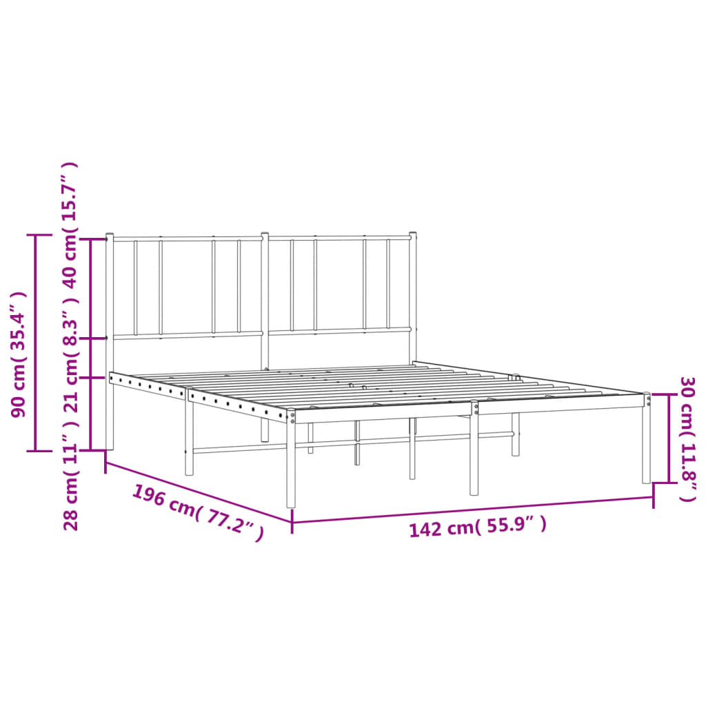 vidaXL Metal Bed Frame without Mattress with Headboard Black 135x190 cm Double