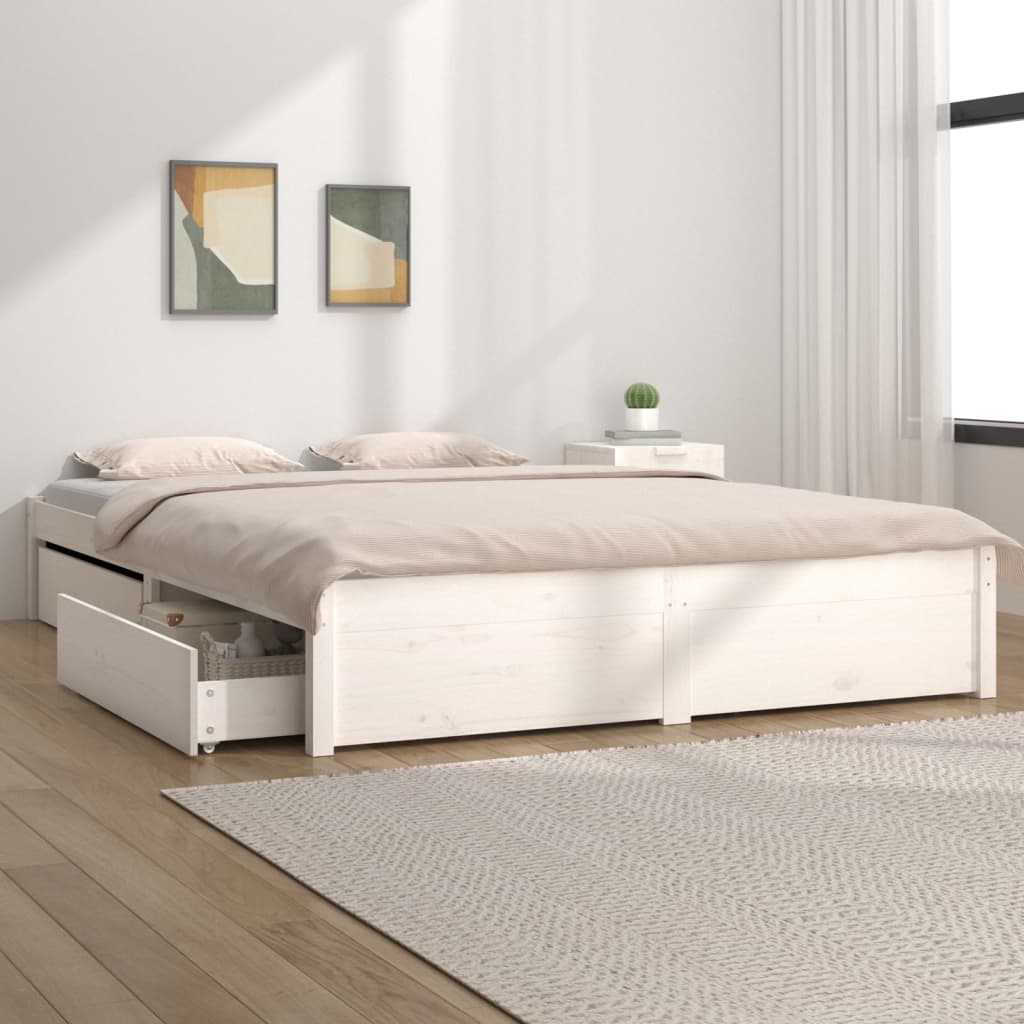 vidaXL Bed Frame without Mattress with Drawers White King Size