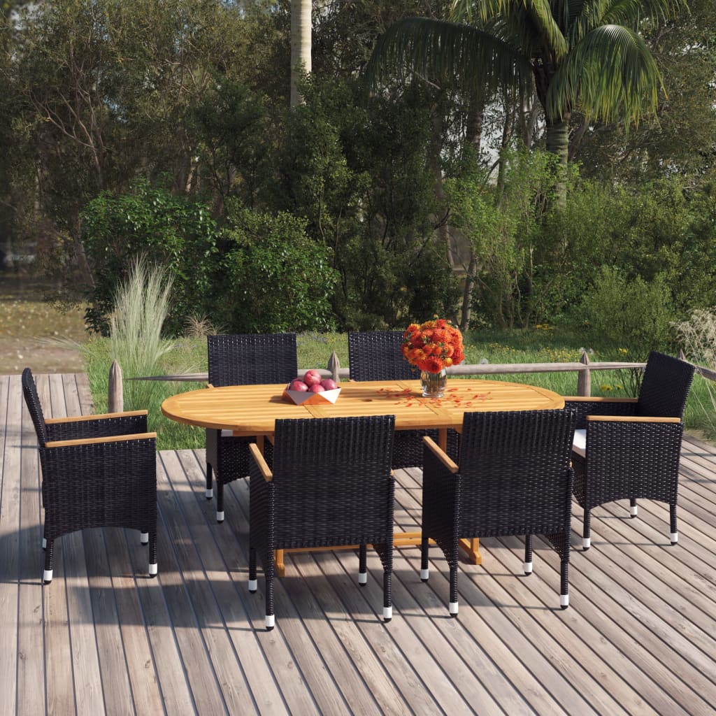 vidaXL 7 Piece Garden Dining Set Poly Rattan Black