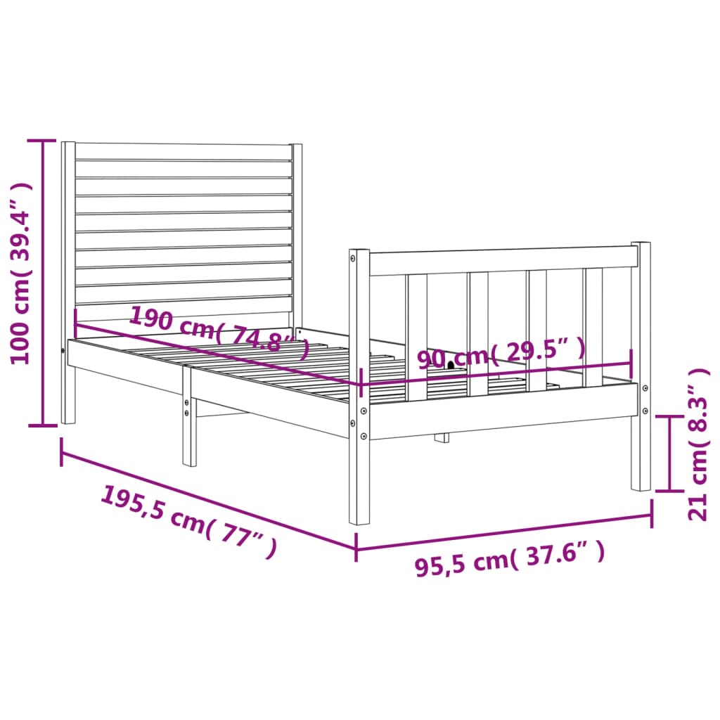 vidaXL Bed Frame without Mattress Black Single Solid Wood Pine