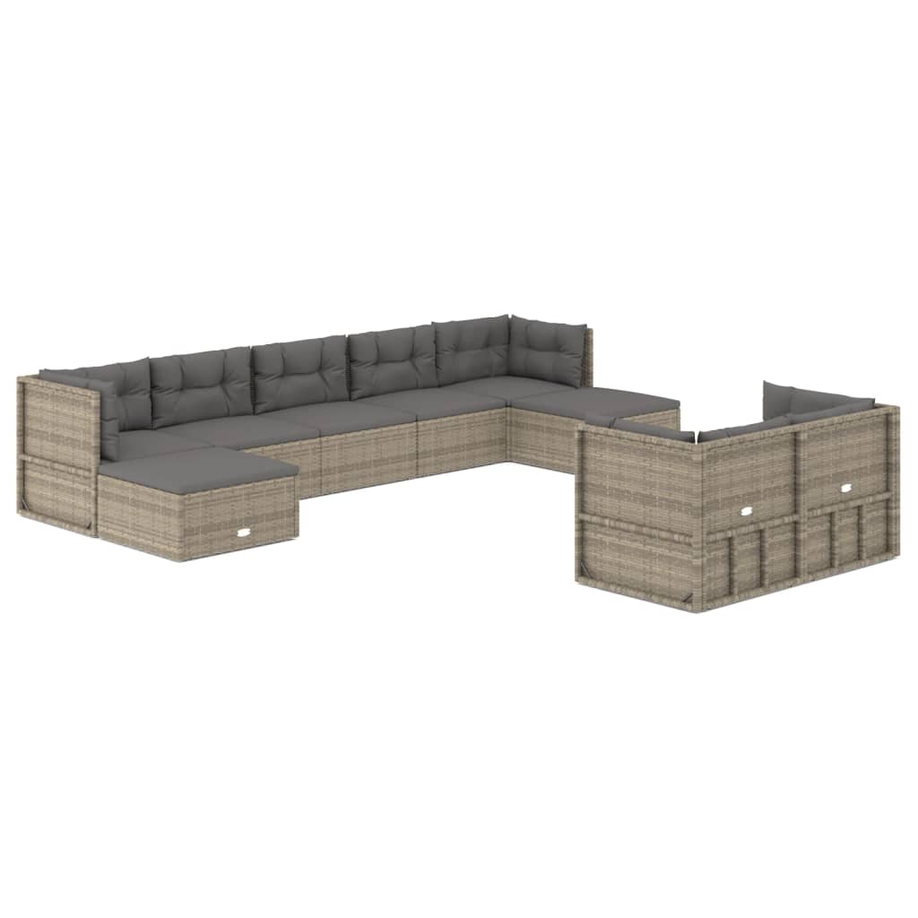 vidaXL 9 Piece Garden Lounge Set with Cushions Grey Poly Rattan