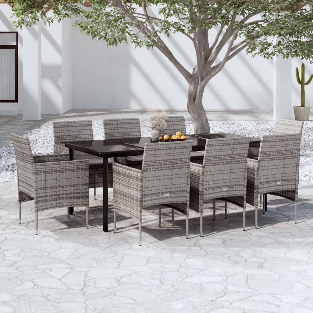 vidaXL 9 Piece Garden Dining Set with Cushions Grey and Black