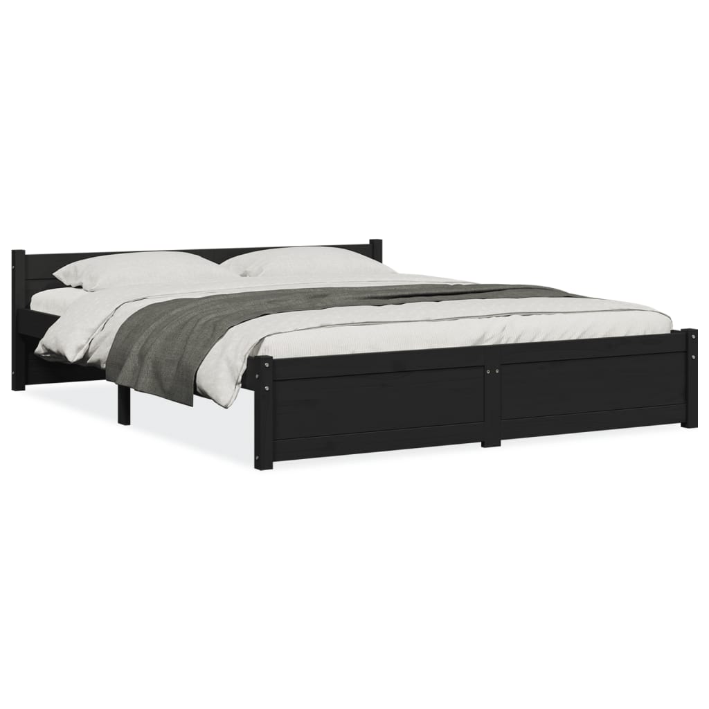 vidaXL Bed Frame without Mattress Black Solid Wood 150x200 cm King Size