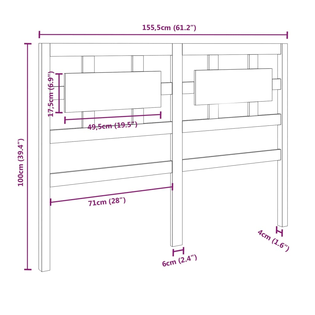 vidaXL Bed Headboard 155.5x4x100 cm Solid Wood Pine