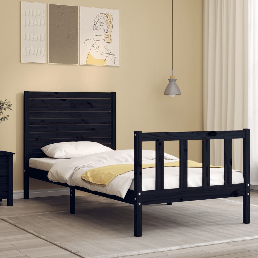 vidaXL Bed Frame without Mattress Black Single Solid Wood Pine