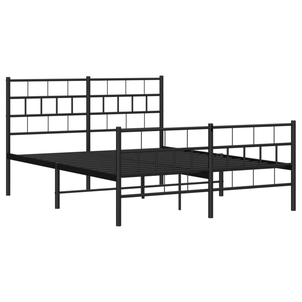 vidaXL Metal Bed Frame without Mattress with Footboard Black 150x200 cm King Size