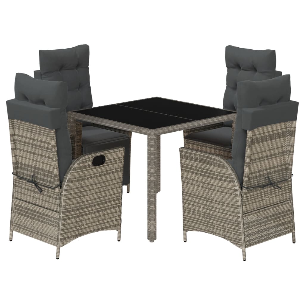 vidaXL 5 Piece Garden Dining Set with Cushions Grey Poly Rattan