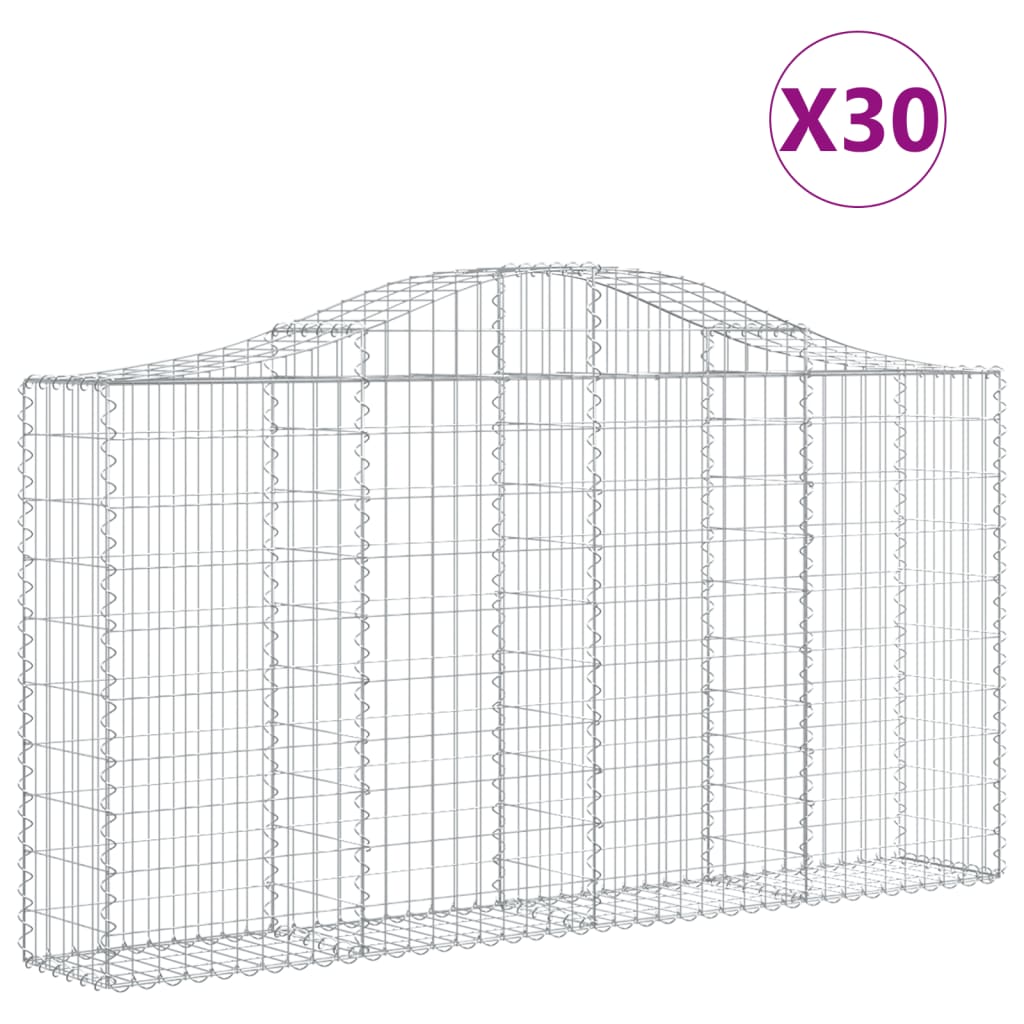 vidaXL Arched Gabion Baskets 30 pcs 200x30x100/120 cm Galvanised Iron