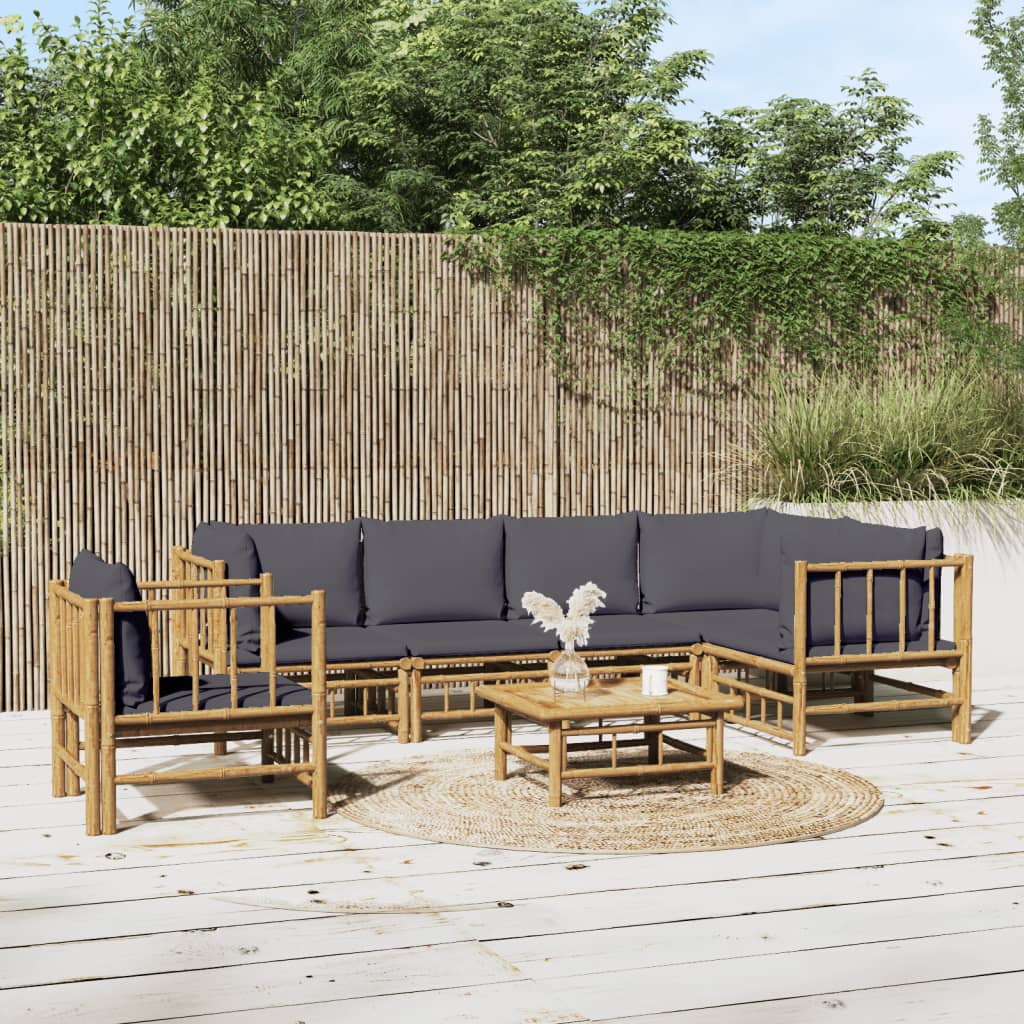 vidaXL 7 Piece Garden Lounge Set with Dark Grey Cushions Bamboo