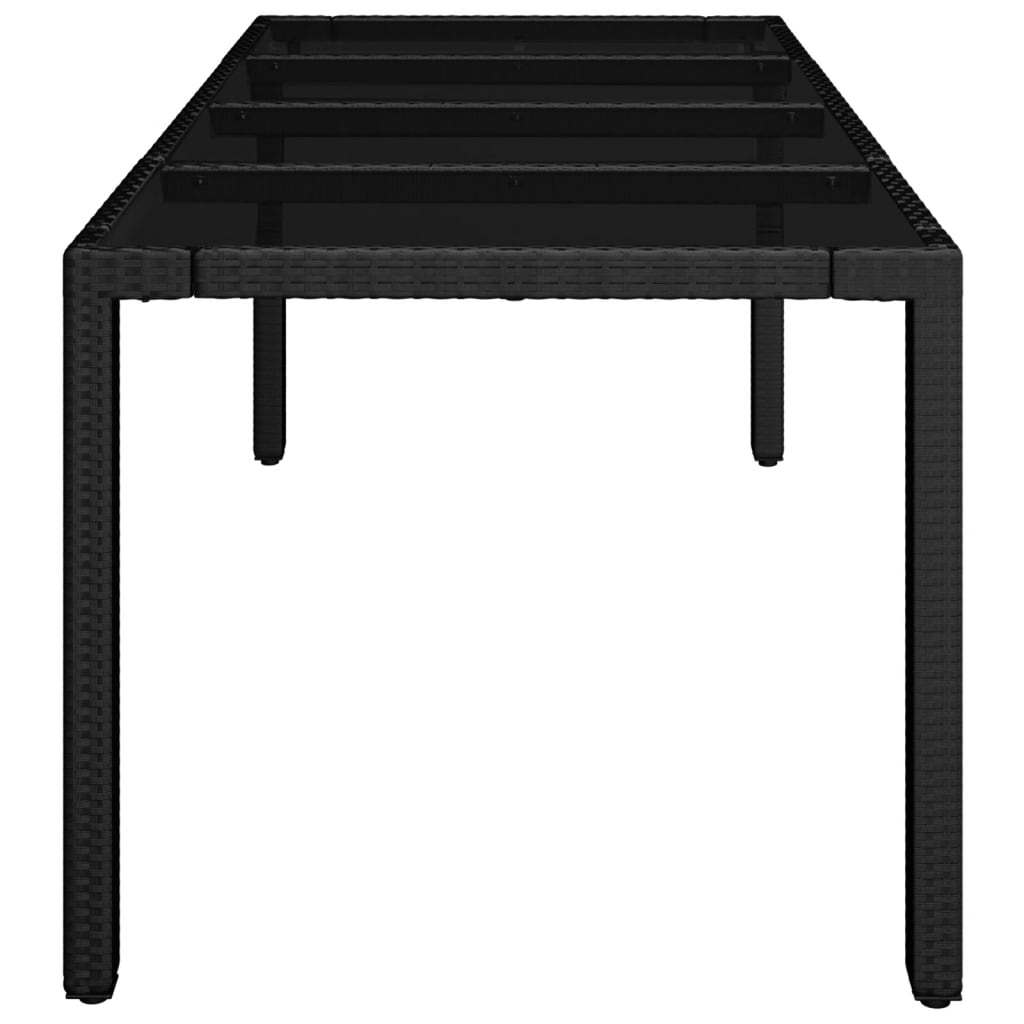 vidaXL Garden Table with Glass Top Black 190x90x75 cm Poly Rattan