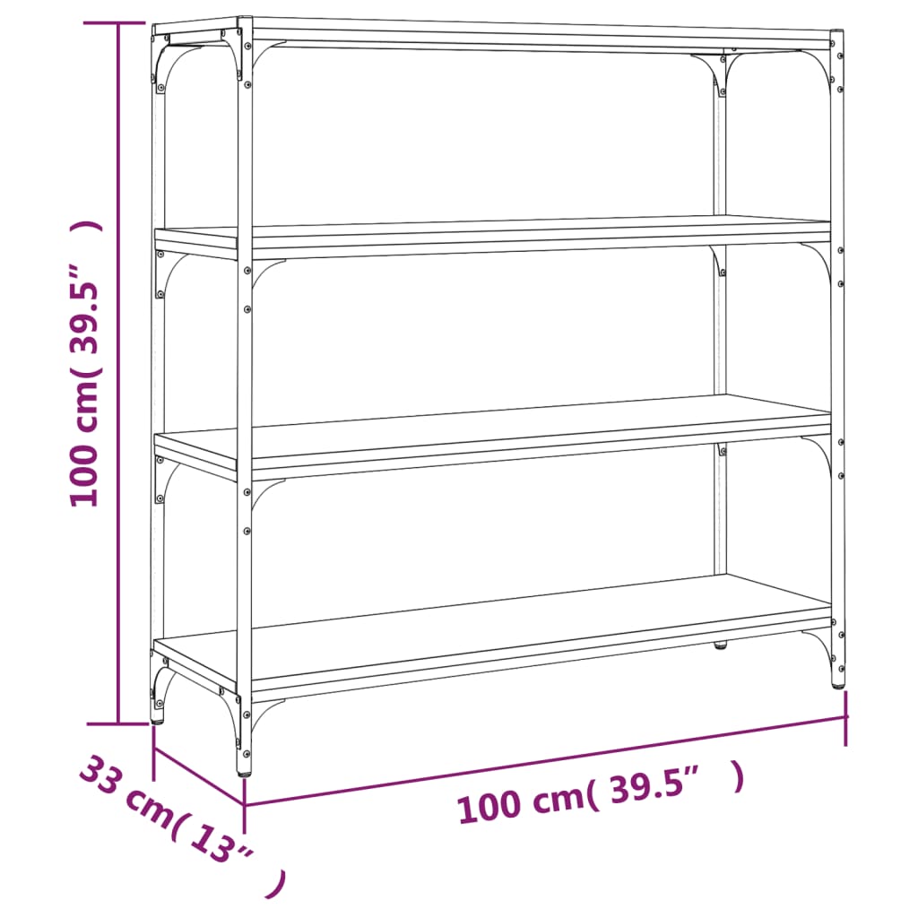 vidaXL Book Cabinet Black 100x33x100 cm Engineered Wood and Steel