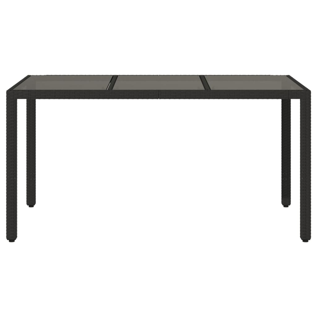 vidaXL Garden Table 150x90x75 cm Tempered Glass and Poly Rattan Black