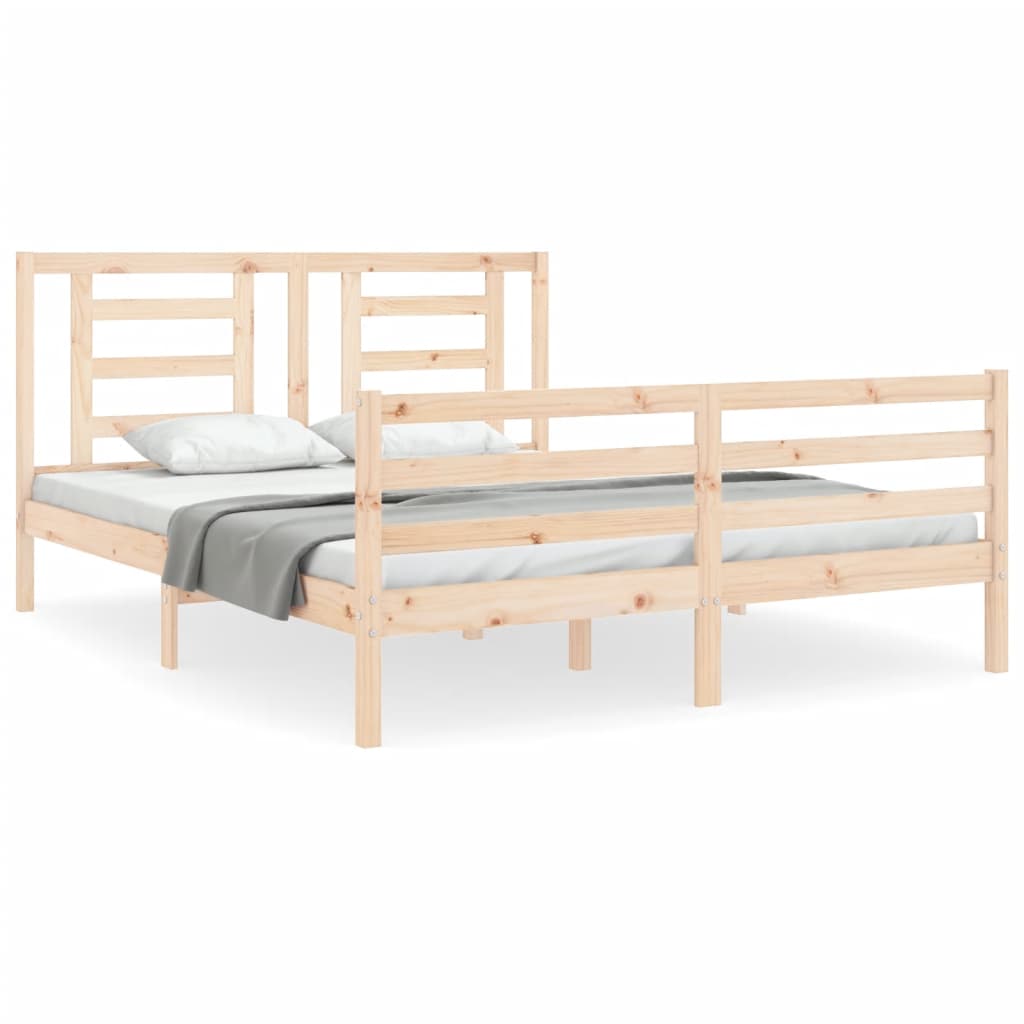 vidaXL Bed Frame with Headboard King Size Solid Wood