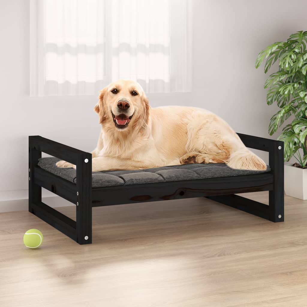 vidaXL Dog Bed Black 75.5x55.5x28 cm Solid Pine Wood