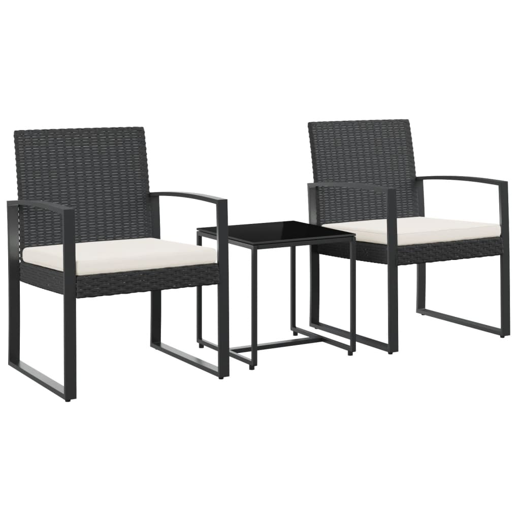 vidaXL 3 piece Garden Dining Set with Cushions Black PP Rattan