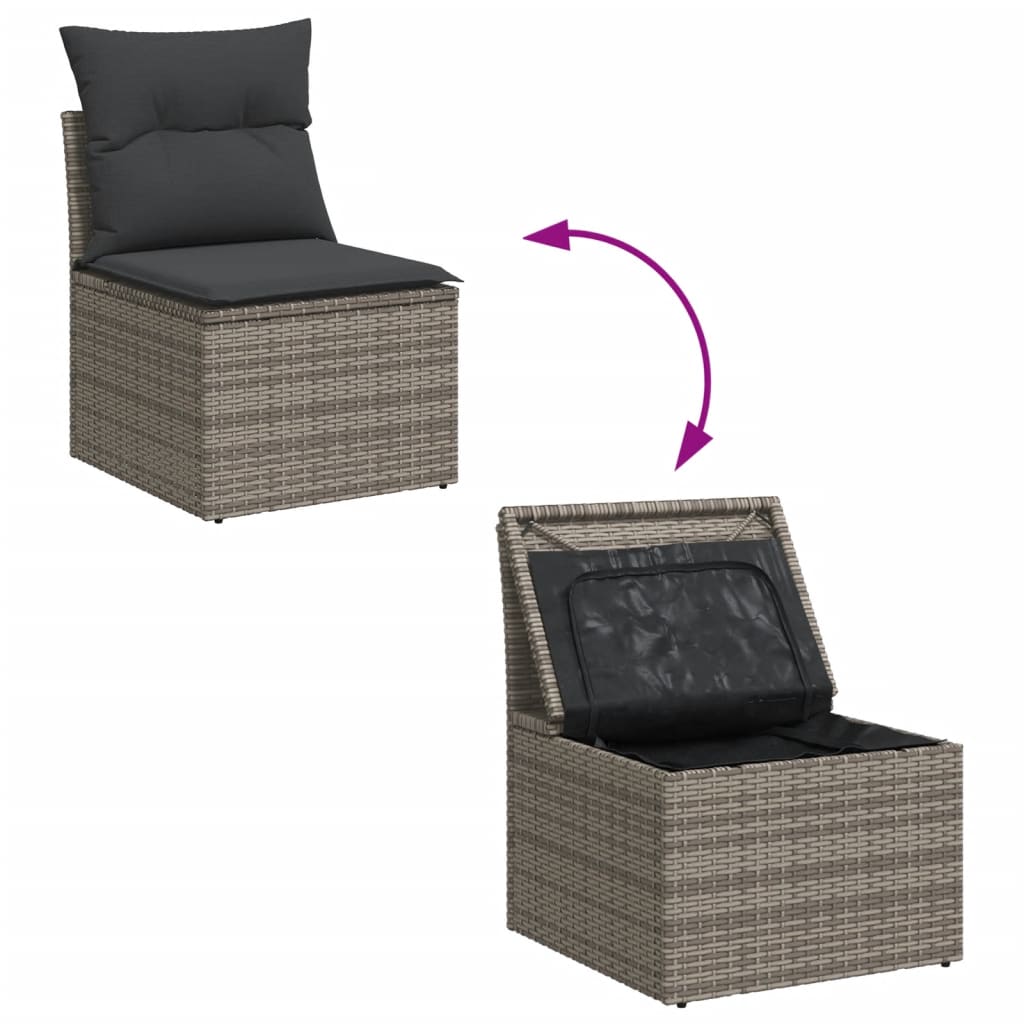 vidaXL 7 Piece Garden Sofa Set with Cushions Grey Poly Rattan